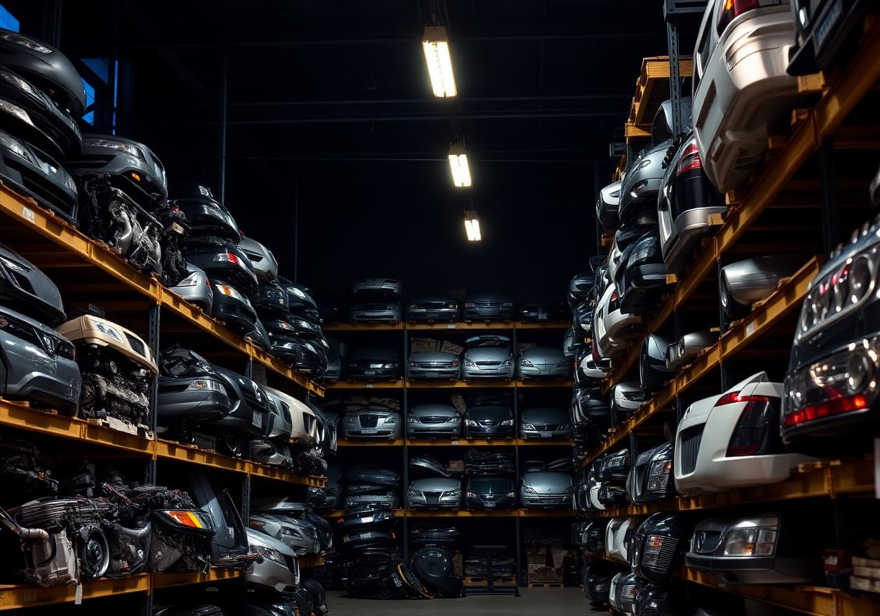 Geprüfte gebrauchte Autoteile im Lager der Autoverwertung West in Karlsruhe